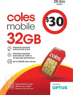 Coles Coles Mobile $30 Prepaid SIM offer