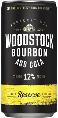 Coles Woodstock Bourbon & Cola Cans 12% 4x200mL offer