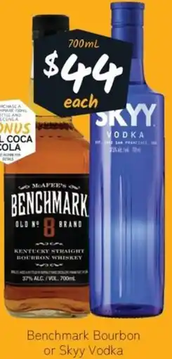 Cellarbrations Benchmark Bourbon or Skyy Vodka offer
