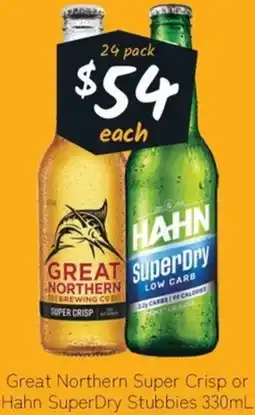 Cellarbrations Great Northern Super Crisp or Hahn SuperDry Stubbies offer