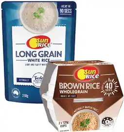 IGA Sun Rice Microwave Rice 250g or Cups 2 Pack Selected Varieties offer