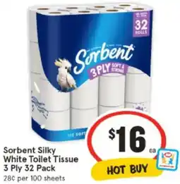 IGA Sorbent Silky White Toilet Tissue 3 Ply offer