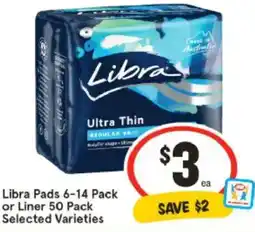 IGA Libra Pads 6-14 Pack or Liner 50 Pack Selected Varieties offer