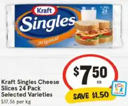 IGA Kraft Singles Cheese Slices 24 Pack Selected Varieties offer