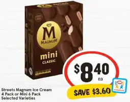 IGA Streets Magnum Ice Cream 4 Pack or Mini 6 Pack Selected Varieties offer