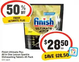 IGA Finish Ultimate Plus All in One Lemon Sparkle Dishwashing Tablets offer