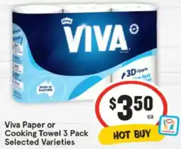 IGA Viva Paper or Cooking Towel 3 Pack Selected Varieties offer