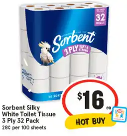 IGA Sorbent Silky White Toilet Tissue 3 Ply offer
