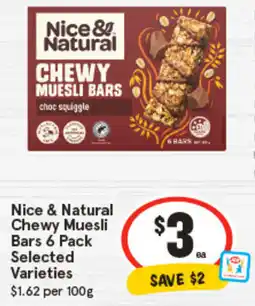 IGA Nice & Natural Chewy Muesli Bars 6 Pack Selected Varieties offer
