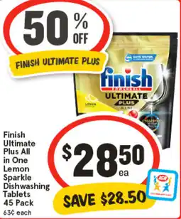 IGA Finish Ultimate Plus All in One Lemon Sparkle Dishwashing Tablets offer