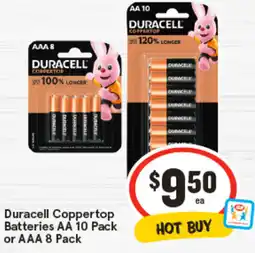 IGA Duracell Coppertop Batteries AA 10 Pack or AAA 8 Pack offer