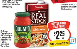 IGA Dolmio Pasta Sauce or Campbell's Real Stock Selected Varieties offer