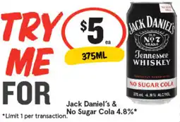 IGA Jack Daniel's & No Sugar Cola 4.8% offer