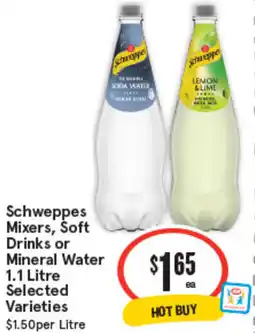 IGA Schweppes Mixers, Soft Drinks or Mineral Water Selected Varieties offer