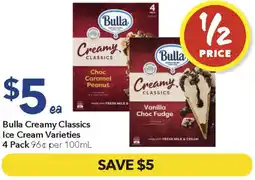 Ritchies Bulla Creamy Classics Ice Cream Bulla Creamy Classics Ice Cream Varieties 4 Pack 96¢ per 100mL offer