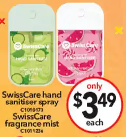 Cheap as Chips SwissCare hand sanitiser spray, SwissCare fragrance mist offer