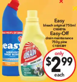 Cheap as Chips bleach original , Easy-Off drain maintenance offer