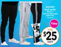 Cheap as Chips assorted track pants skinny or wide leg with stripes offer