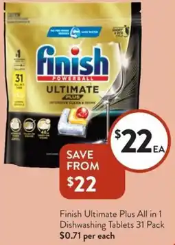Foodworks Finish Ultimate Plus All in 1 Dishwashing Tablets 31 Pack offer