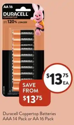 Foodworks Duracell Coppertop Batteries AAA 14 Pack or AA 16 Pack offer