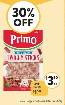 Foodworks Primo Twiggy or Cabanossi Bites offer