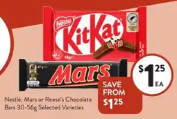 Foodworks Nestlé, Mars or Reese's Chocolate Bars Selected Varieties offer