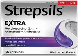 Pharmacy Best Buys Strepsils Extra Anaesthetic + Antibacterial Blackcurrant Flavour 36 Lozenges offer