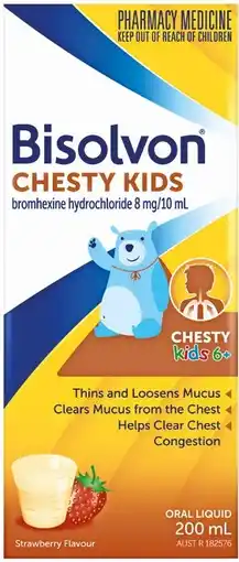 Pharmacist Advice Bisolvon Chesty Kids Strawberry Flavour Oral Liquid 200mL offer