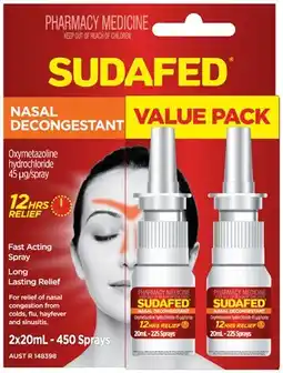 Amcal Pharmacies Sudafed Nasal Decongestant Spray Value Pack 2 x 20mL offer