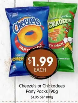 Spudshed Cheezels or chickadees party packs offer