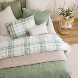 Pillow Talk Finlay Flannelette Green Check Reversible Quilt Cover Set by Habitat offer