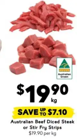 Drakes Australian beef diced steak or stir fry strips offer