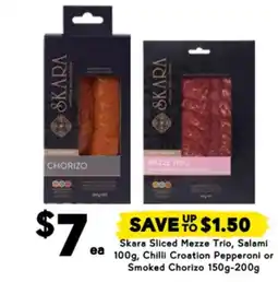 Drakes Skara sliced mezze trio, salami smoked chorizo ,chilli croation pepperoni or smoked chorizo offer