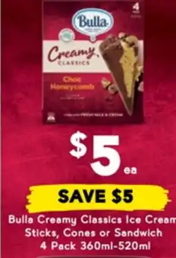 Drakes Bulla Creamy Classics Ice Cream Sticks, Cones or Sandwich offer