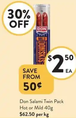 Foodworks Don salami twin pack hot or mild offer