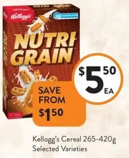 Foodworks Kellogg's Cereal Selected Varieties offer