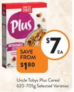 Foodworks Uncle Tobys Plus Cereal Selected Varieties offer
