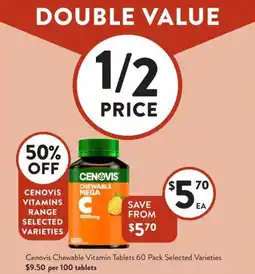 Foodworks Cenovis Chewable Vitamin Tablets Selected Varieties offer