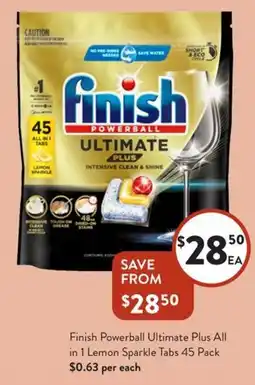 Foodworks Finish Powerball Ultimate Plus All in 1 Lemon Sparkle Tabs offer