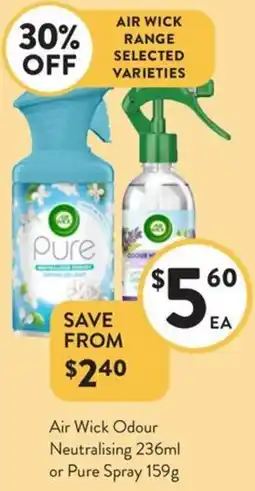 Foodworks Air Wick Odour Neutralisingl or Pure Spray offer