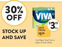 Foodworks Viva Paper Towel Twin or Select-A-Size offer