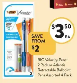 Foodworks BIC Velocity Pencil or Atlantis Retractable Ballpoint Pens Assorted offer