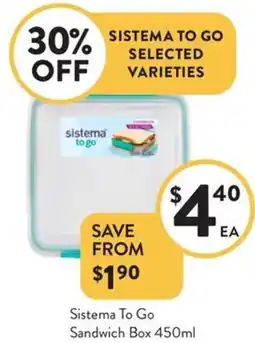 Foodworks Sistema To Go Sandwich Box offer