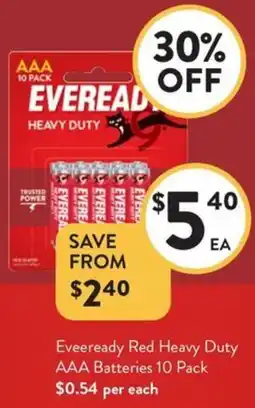Foodworks Eveeready Red Heavy Duty AAA Batteries offer