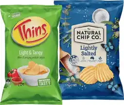 IGA The Natural Chip Co. 150-175g, Thins Chips 150-175g or Onion Rings 85g Selected Varieties offer