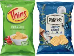 IGA The Natural Chip Co., Thins Chips 150‑175g or Onion Rings 85g Selected Varieties offer