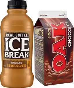 IGA Ice Break Real Coffee 500mL or Oak Flavoured Milk 600mL Selected Varieties offer