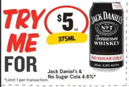 IGA Jack daniel's & no sugar cola 4.8% offer