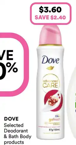 Priceline Dove selected deodorant & bath body products offer