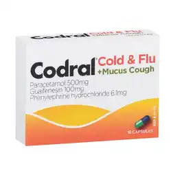 Woolworths Codral Cold & Flu + Mucus Cough Capsules Pk 16 offer